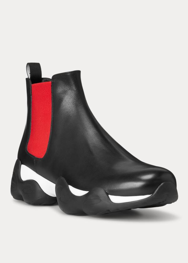 Botas Ralph Lauren Hombre Negros / Rojos - Gradey Calfskin - QFODC7524